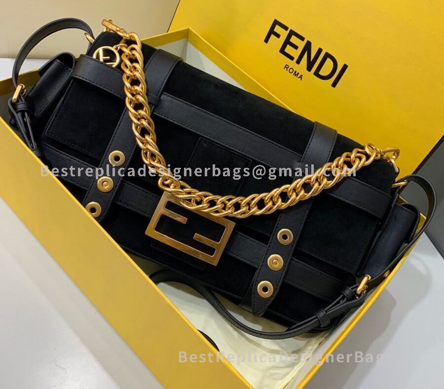 Fendi Baguette Black Velvet Bag GHW 320AM